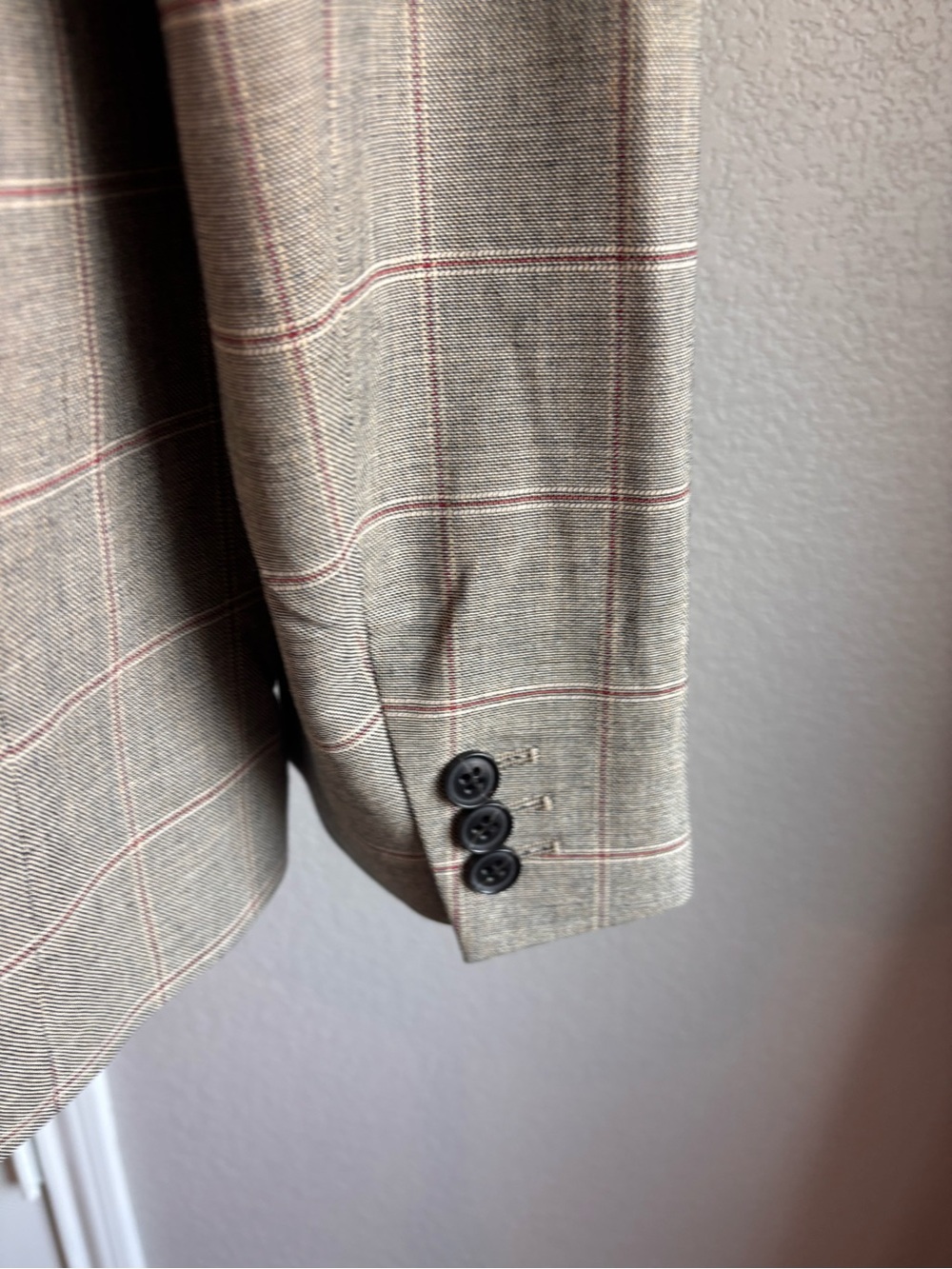 FRAME Women’s Plaid Windowpane Blazer L Gray Taupe Red Tailored - Picture 5 of 13